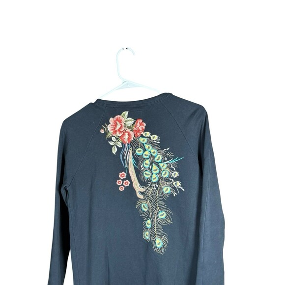 Driftwood Layla XS Dress Tunic Navy Blue Cotton Embroidered Peacock Floral Boho - Picture 11 of 13